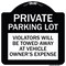 Signmission Private Parking Lot Violators Towed Away Vehicle Owners Expense Alum, 18" L, 18" H, BW-1818-23267 A-DES-BW-1818-23267 - alternate 1
